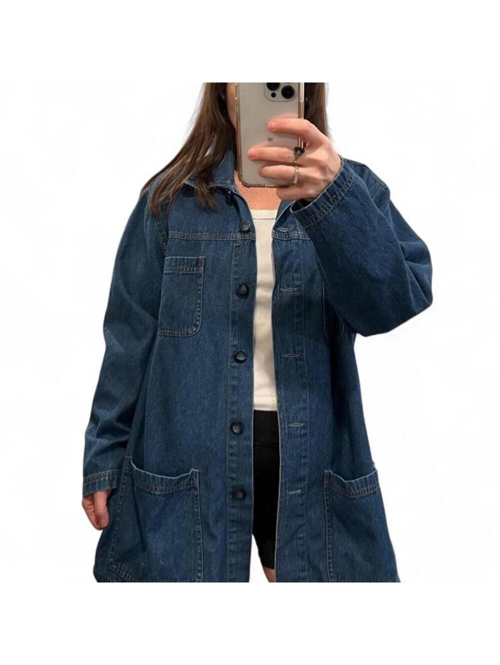 Vintage 90s Lightweight Denim Chore Coat Workwear Jacket Utility Barn Coat M